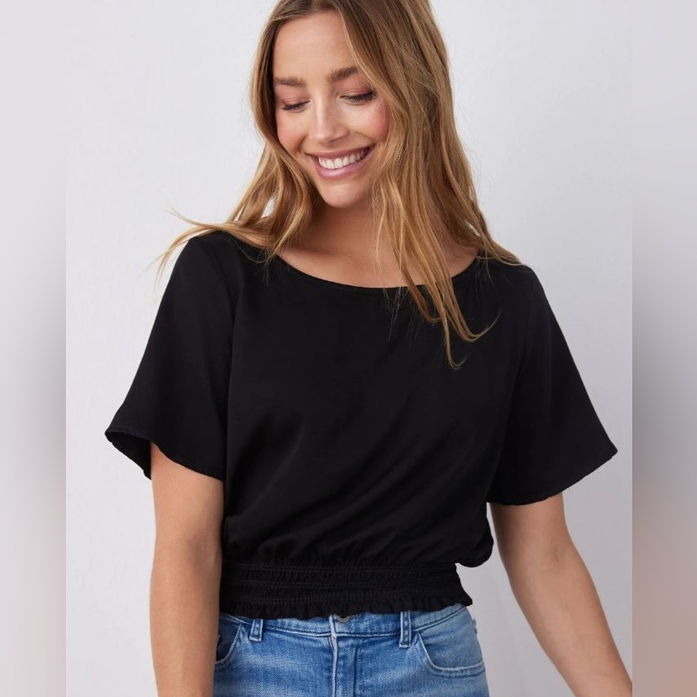 Bella Dahl Satin Smocked‎ Waist Top - Black, Small